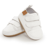 Moby - White Baby Shoes - First Walker Vegan Leather with Velcro Straps.